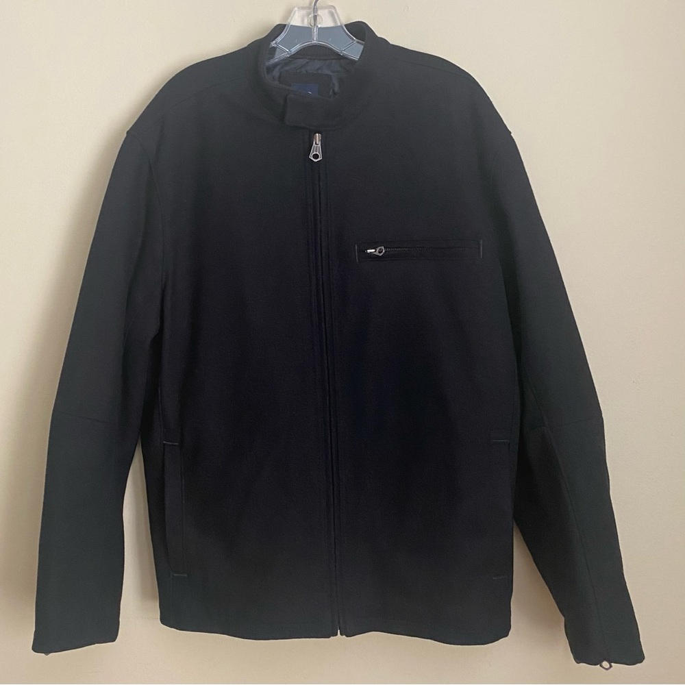 Gap men’s jacket black wool blend moto style zipper closure size Large